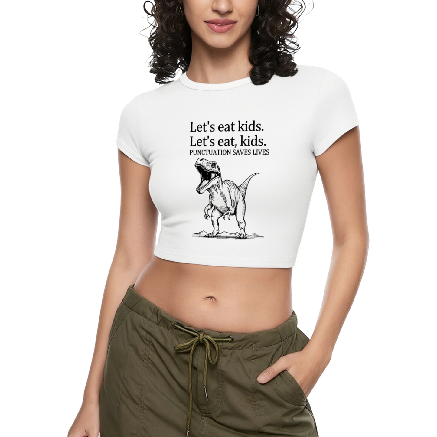 Punctuation Saves Lives Dinosaur Funny Meme Red Crop Top