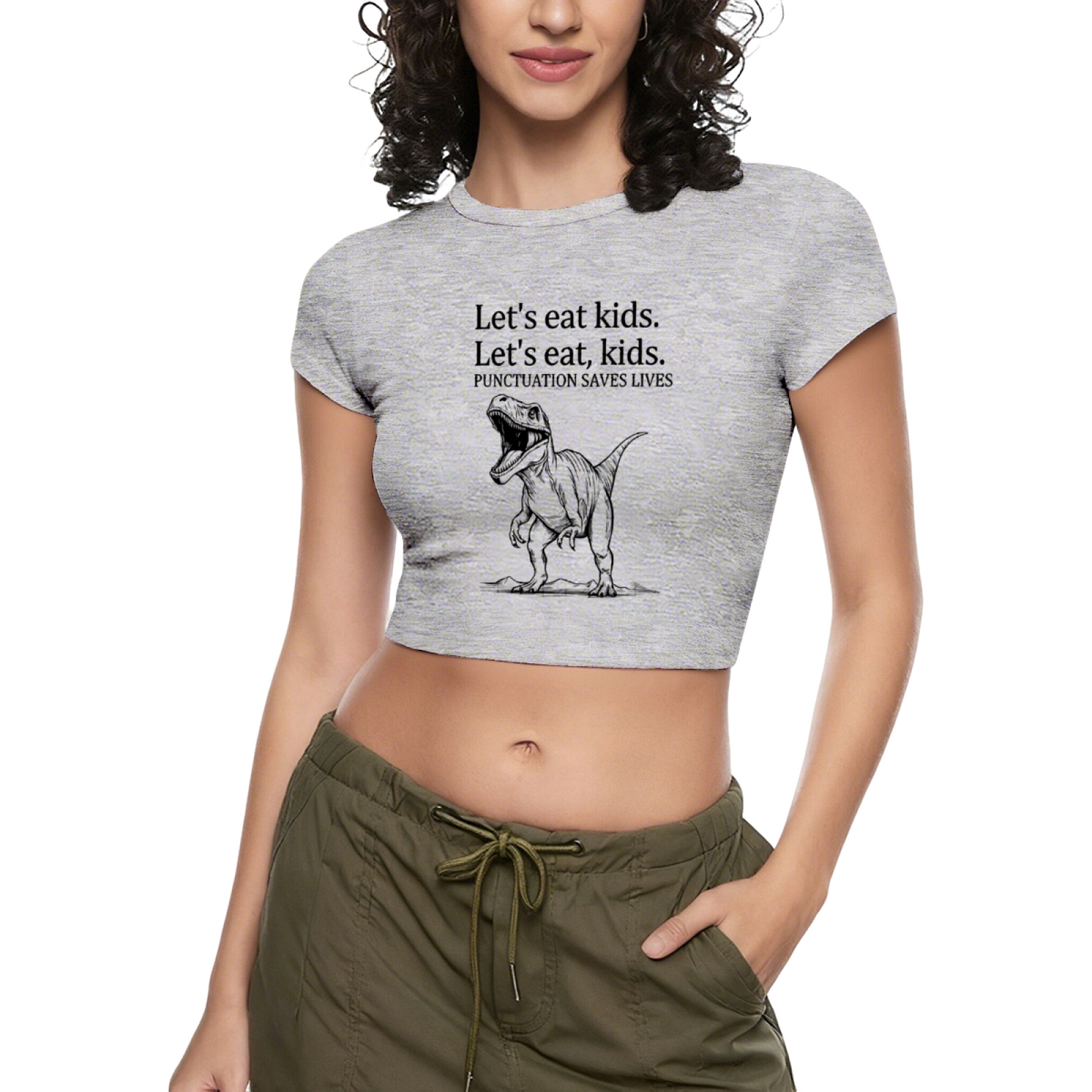 Punctuation Saves Lives Dinosaur Funny Meme Red Crop Top