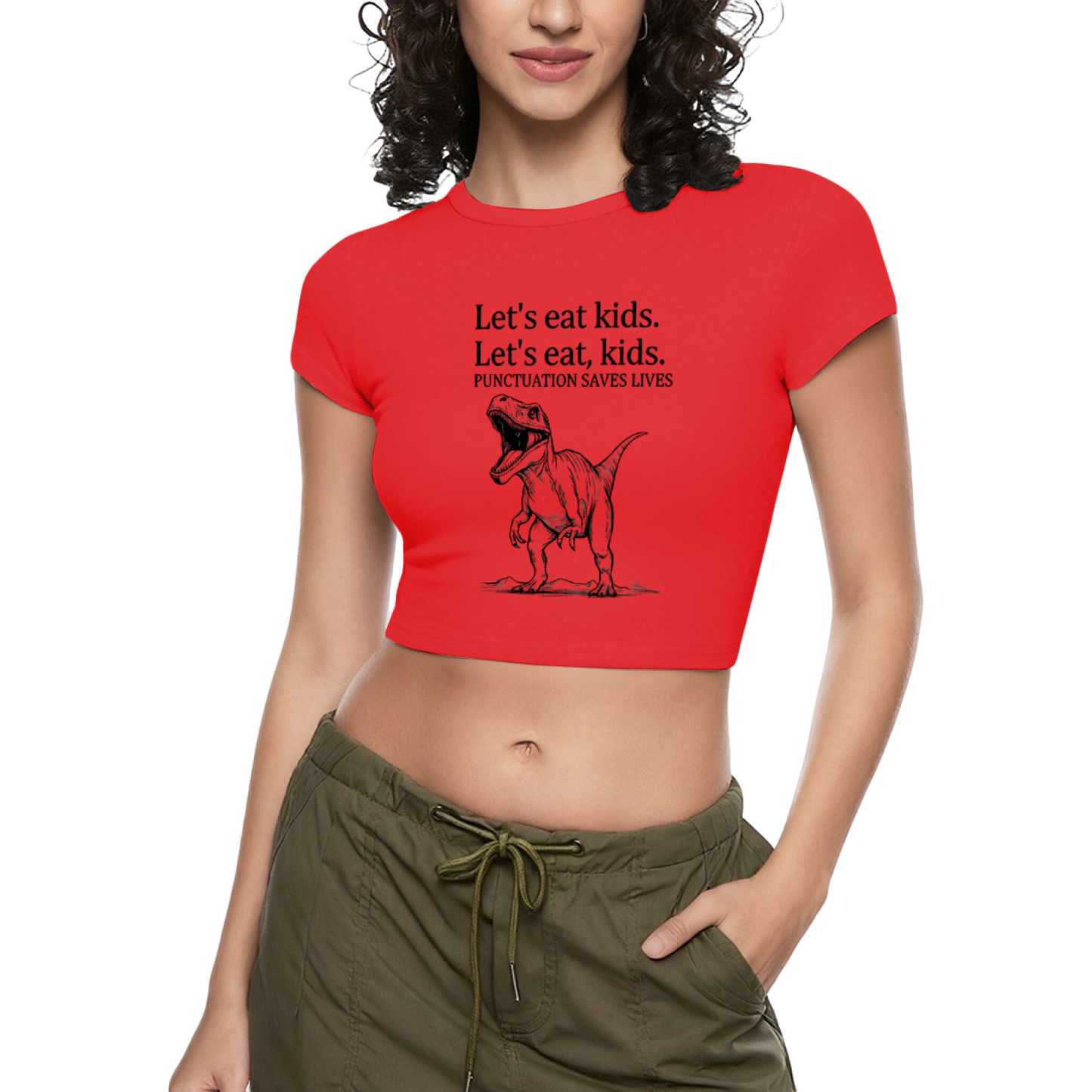 Punctuation Saves Lives Dinosaur Funny Meme Red Crop Top