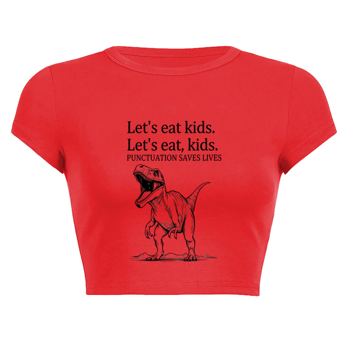Punctuation Saves Lives Dinosaur Funny Meme Red Crop Top
