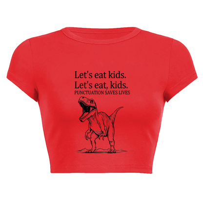 Punctuation Saves Lives Dinosaur Funny Meme Red Crop Top
