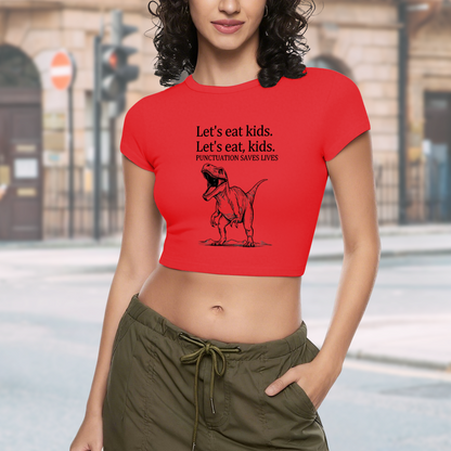 Punctuation Saves Lives Dinosaur Funny Meme Red Crop Top