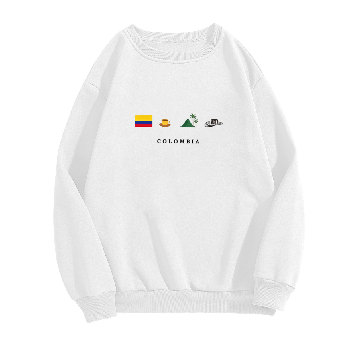 Colombia Flag Coffee Mountain Icon Minimal White Crewneck Travel Sweatshirt
