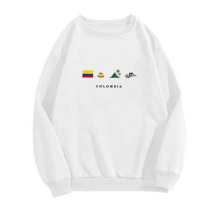 Colombia Flag Coffee Mountain Icon Minimal White Crewneck Travel Sweatshirt