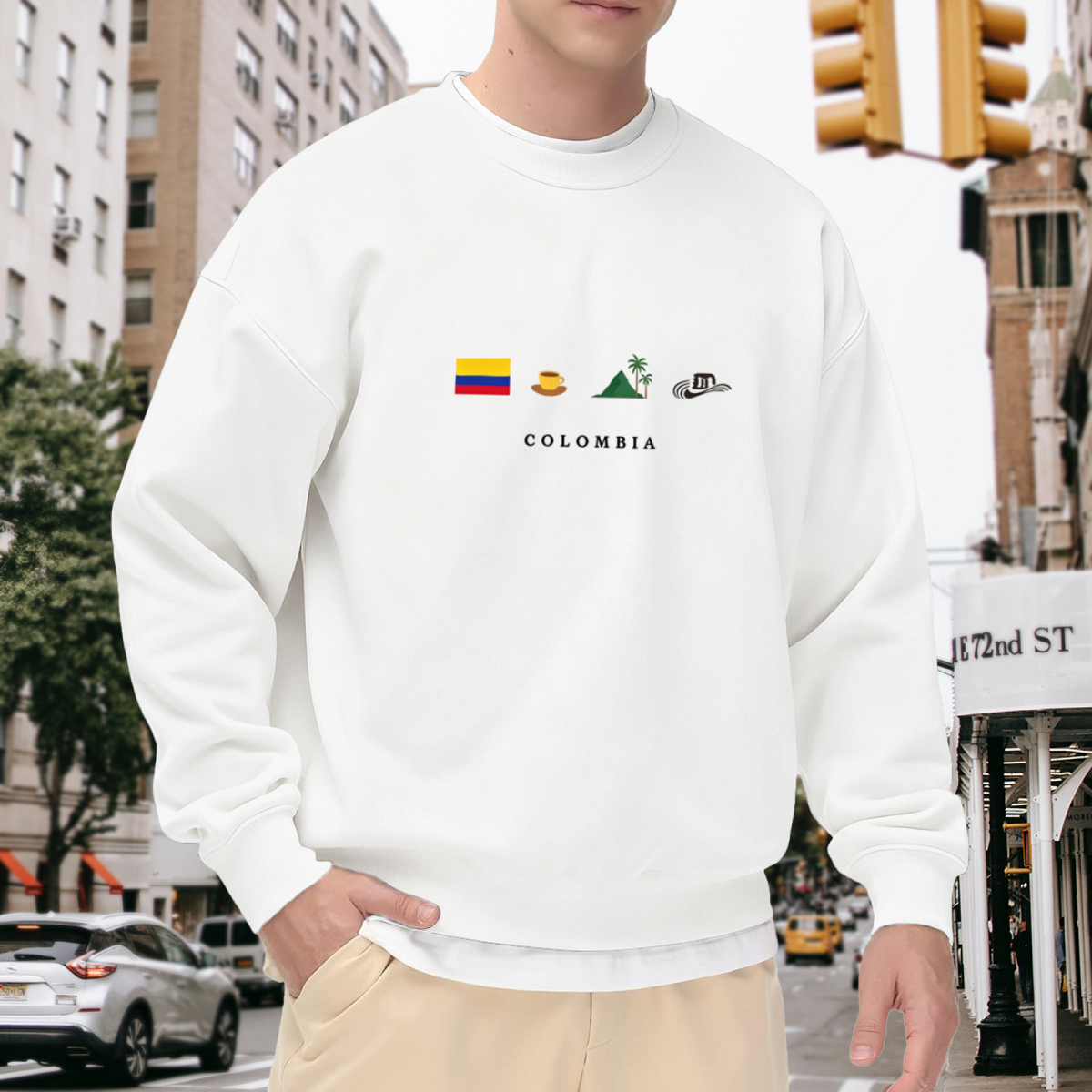 Colombia Flag Coffee Mountain Icon Minimal White Crewneck Travel Sweatshirt