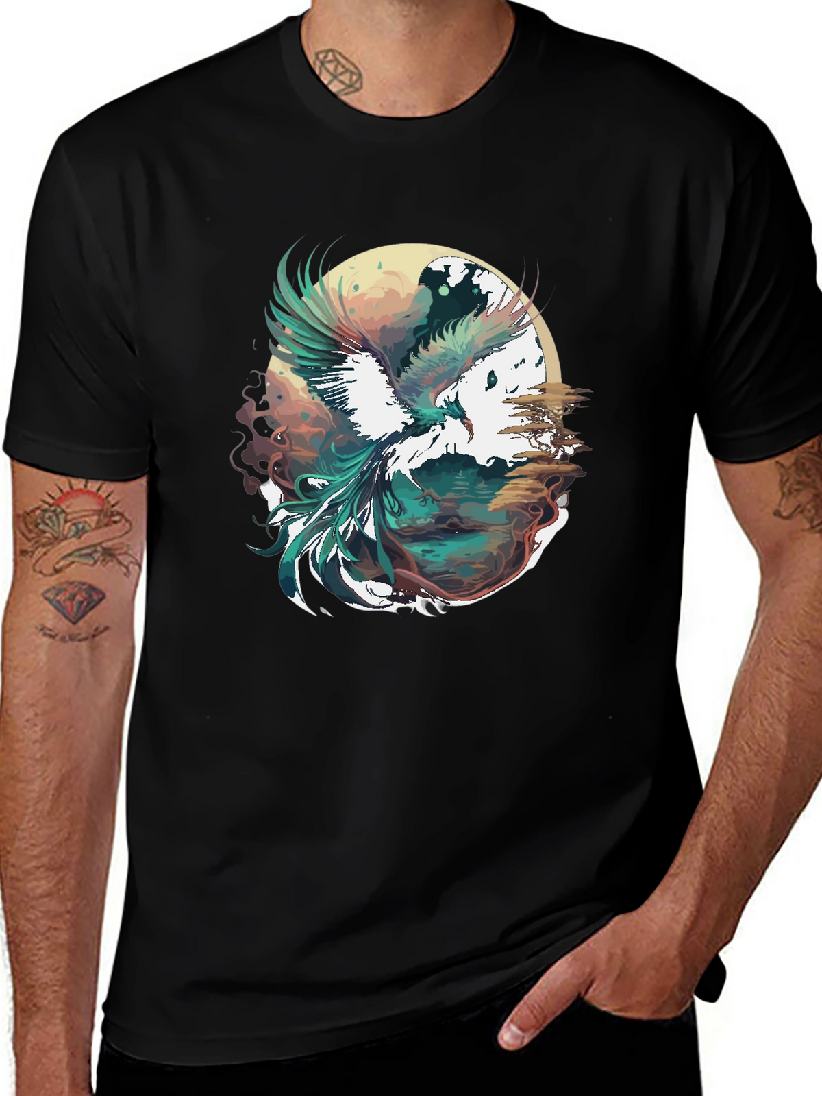 Phoenix Graphic Print Black T-Shirt