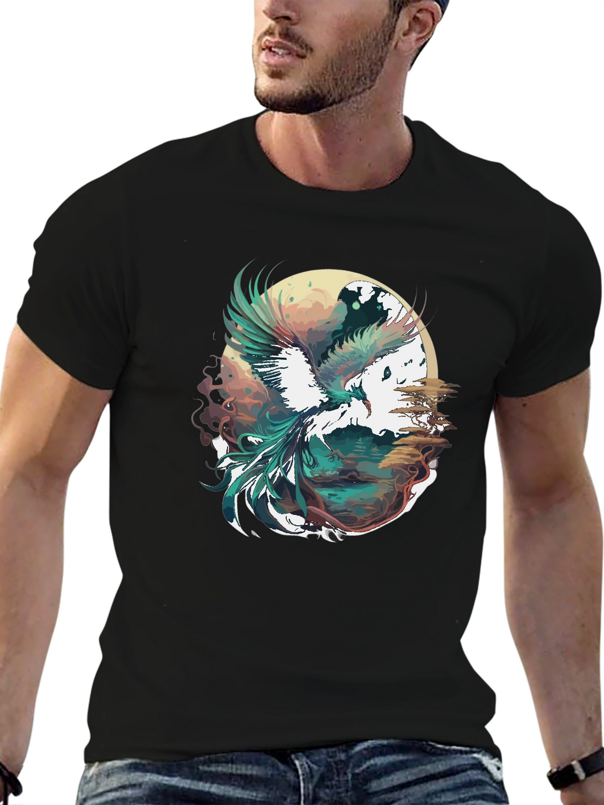 Phoenix Graphic Print Black T-Shirt