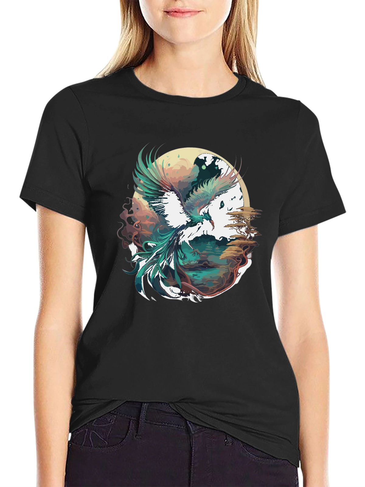 Phoenix Graphic Print Black T-Shirt