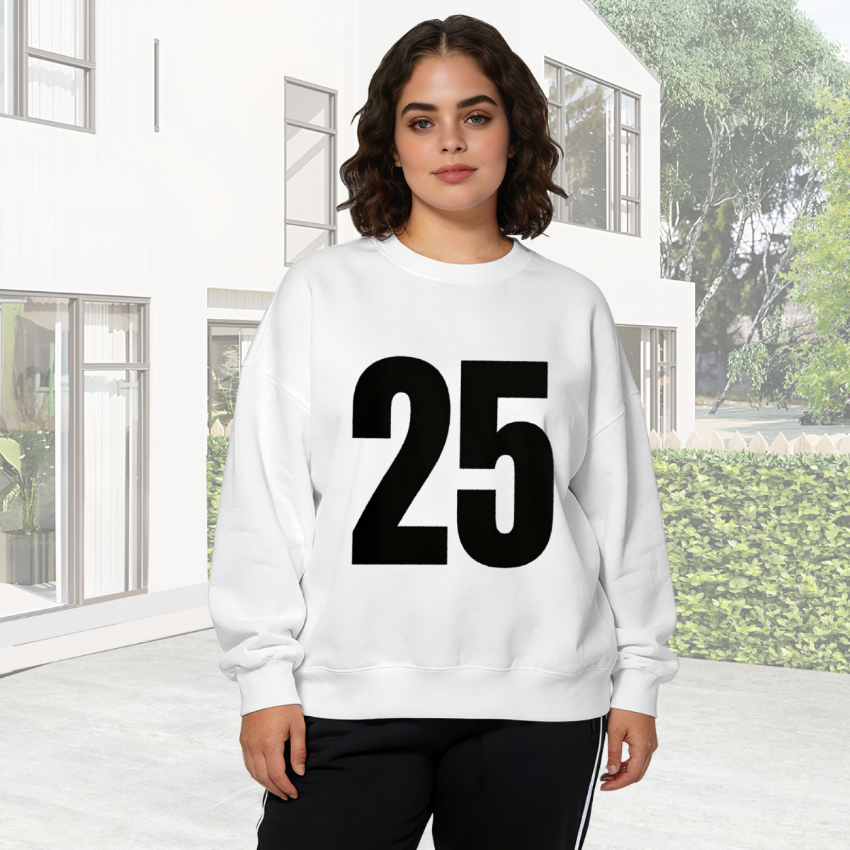 Minimal Big Number 25 Statement Crewneck Sweatshirt