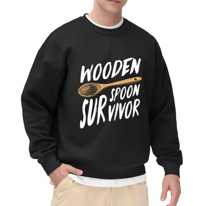 Wooden Spoon Survivor Funny Nostalgic Crewneck Sweatshirt