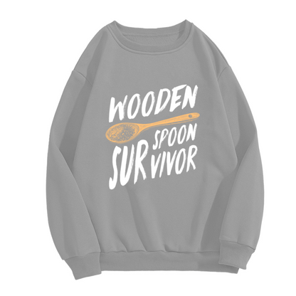 Wooden Spoon Survivor Funny Nostalgic Crewneck Sweatshirt