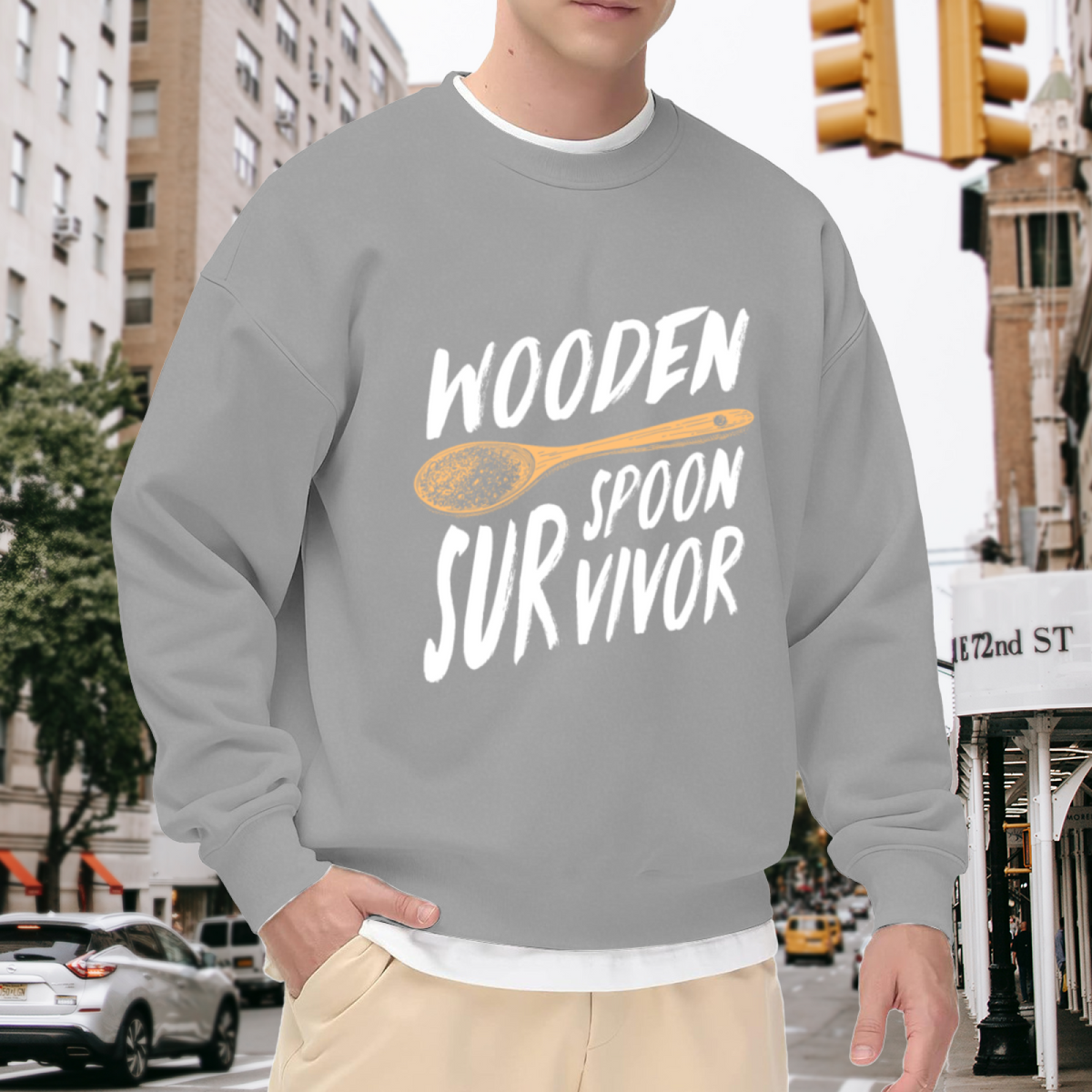 Wooden Spoon Survivor Funny Nostalgic Crewneck Sweatshirt