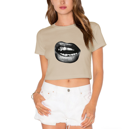 Grill Lips Dark Punk Graphic Crop Tee