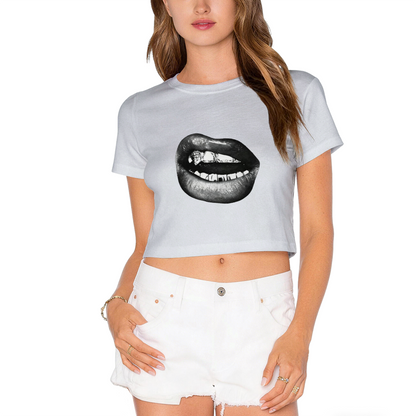 Grill Lips Dark Punk Graphic Crop Tee