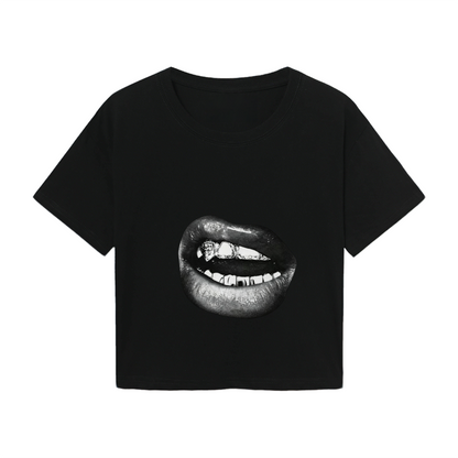 Grill Lips Dark Punk Graphic Crop Tee