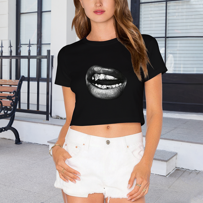 Grill Lips Dark Punk Graphic Crop Tee