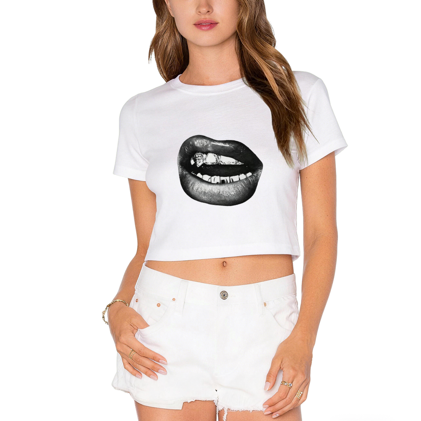 Grill Lips Dark Punk Graphic Crop Tee