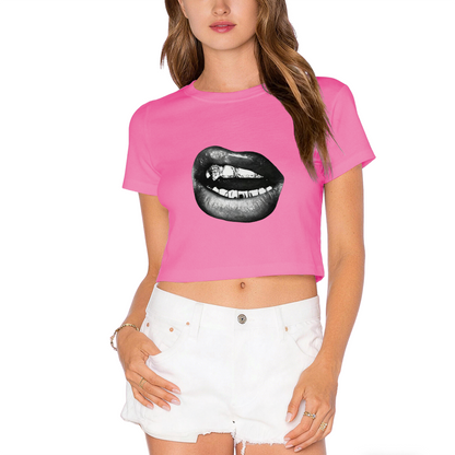 Grill Lips Dark Punk Graphic Crop Tee