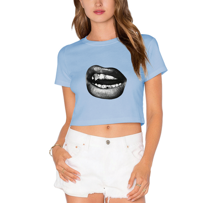 Grill Lips Dark Punk Graphic Crop Tee