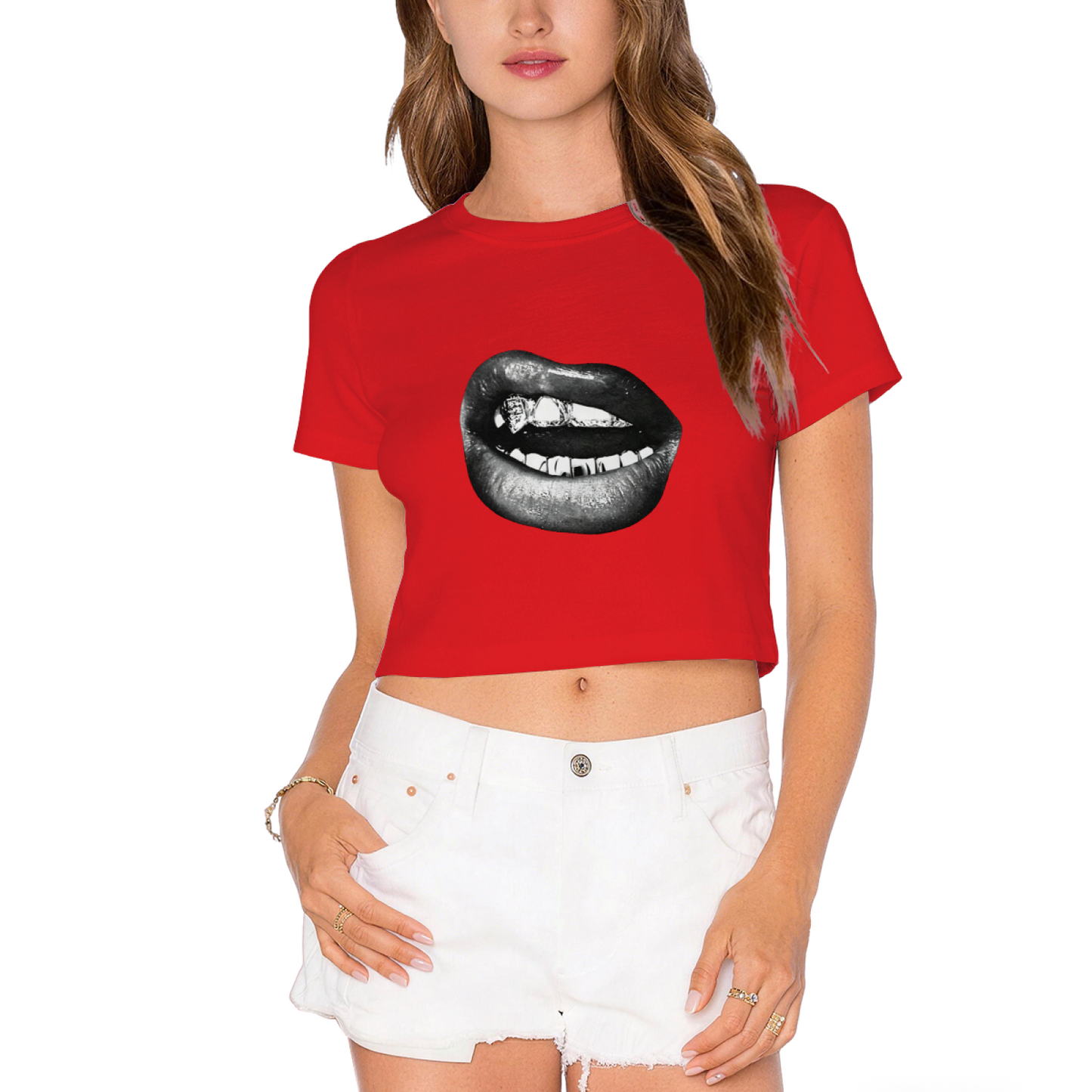 Grill Lips Dark Punk Graphic Crop Tee