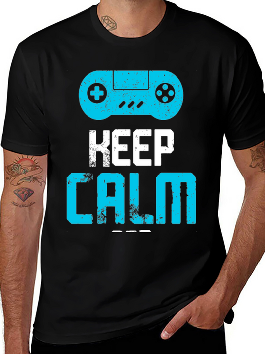 Keep Calm and Game On Black Graphic Tee