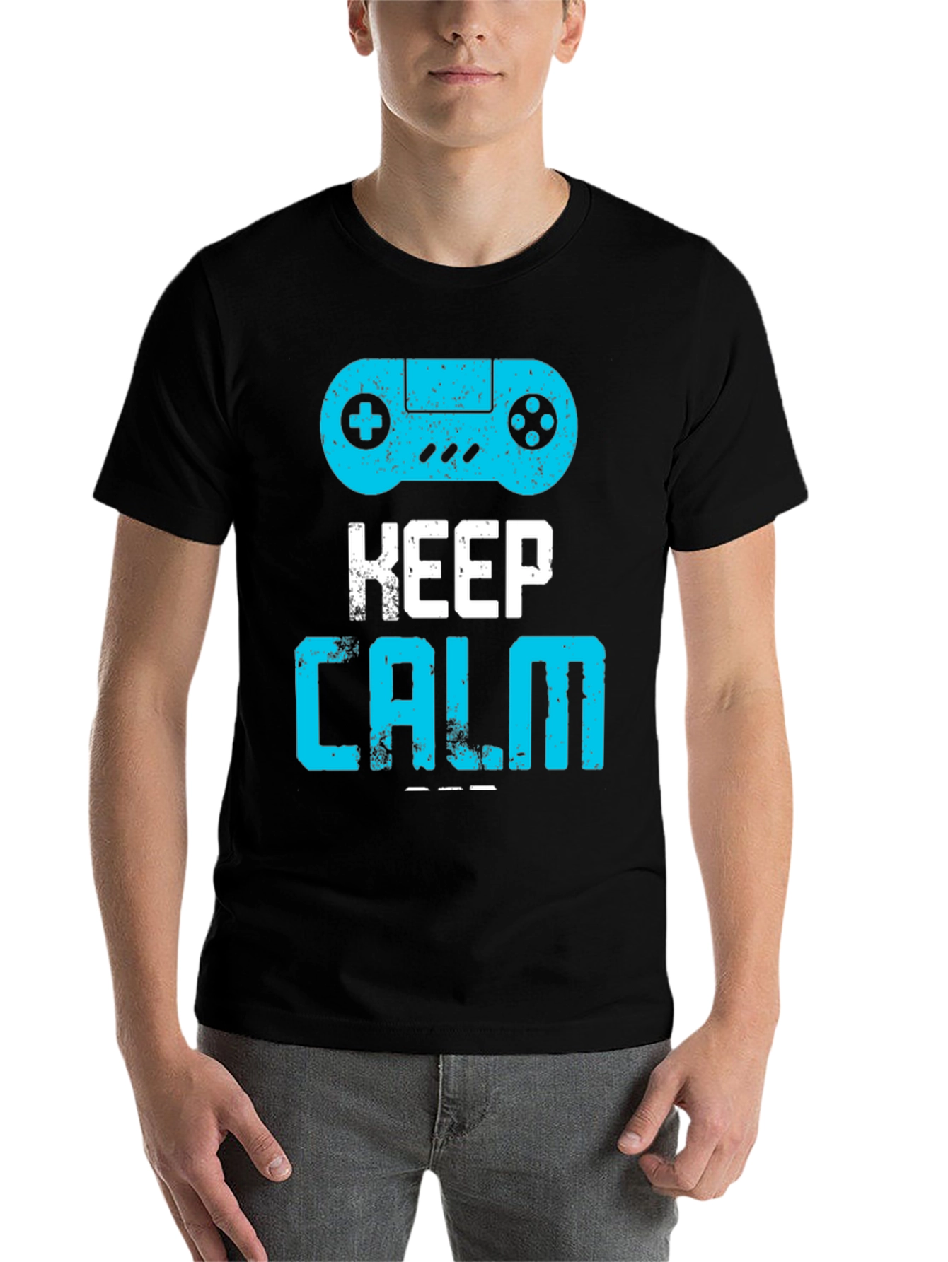 Keep Calm and Game On Black Graphic Tee