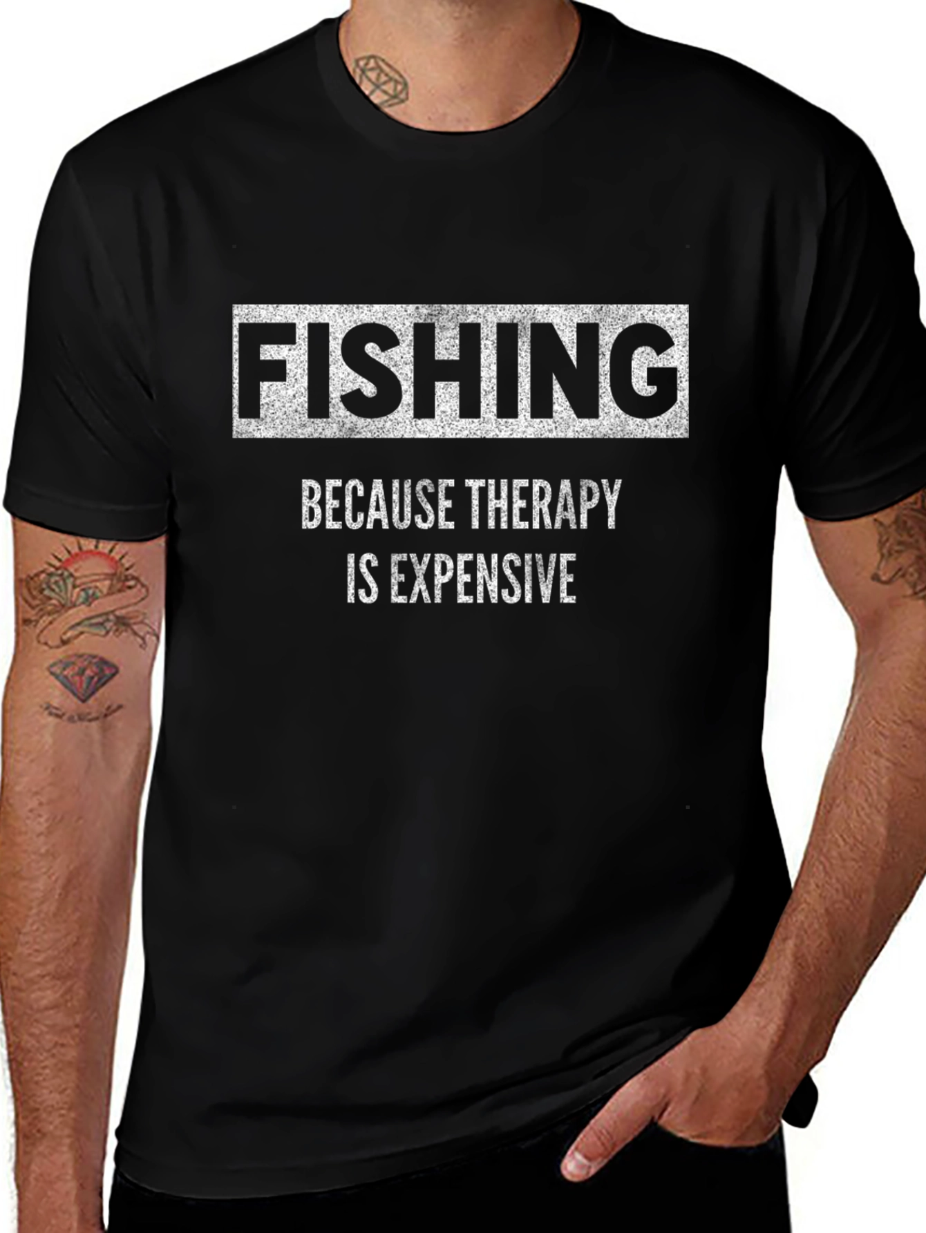 Fishing Therapy Black Graphic T-Shirt