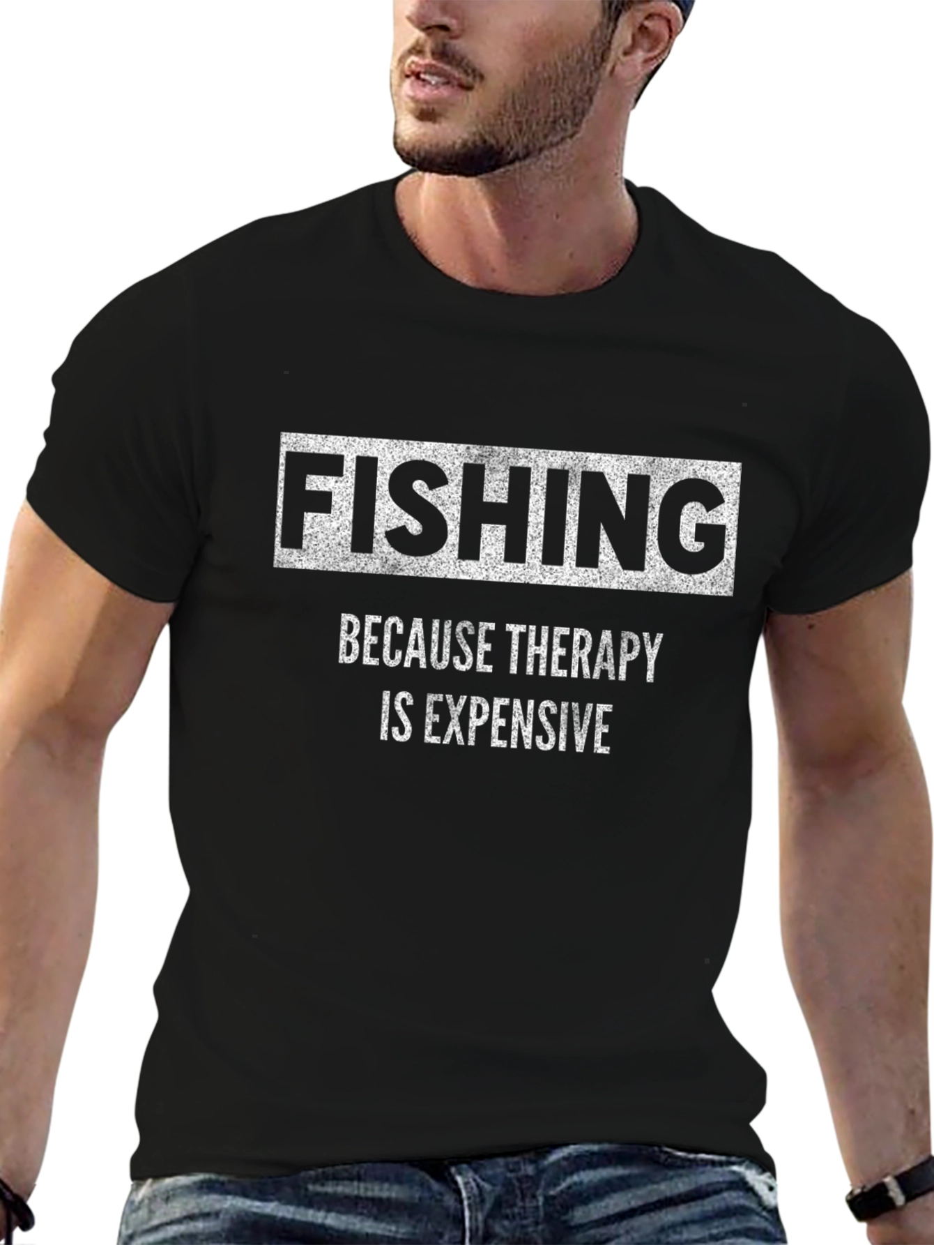 Fishing Therapy Black Graphic T-Shirt