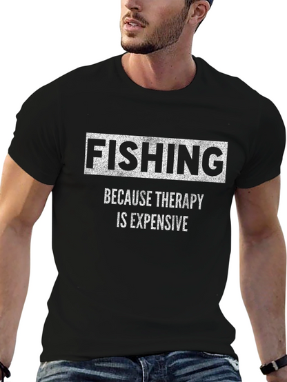 Fishing Therapy Black Graphic T-Shirt