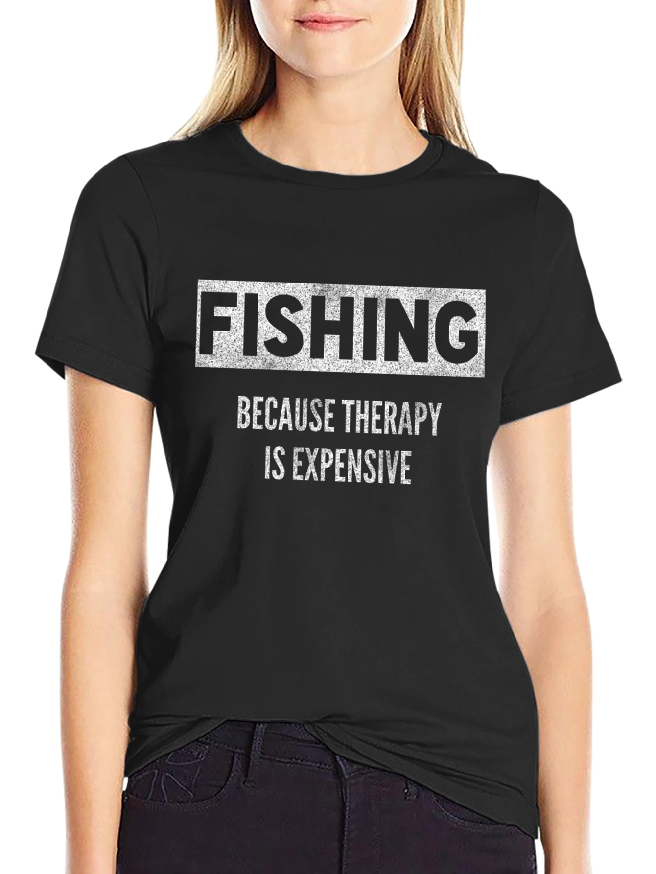 Fishing Therapy Black Graphic T-Shirt
