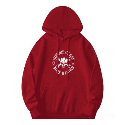 Nobody Cares Work Harder Skull Graphic Red Hoodie