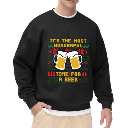 It¡¯s The Most Wonderful Time For Beer Ugly Christmas Knit Print Crewneck Sweatshirt