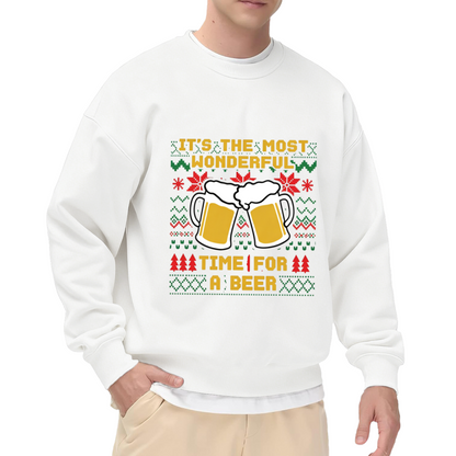 It¡¯s The Most Wonderful Time For Beer Ugly Christmas Knit Print Crewneck Sweatshirt