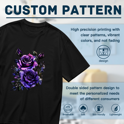 Luxe Red Rose With Golden Leaves Gothic Tee
