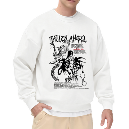 Dark Gothic Fallen Angel Full Graphic White Crewneck Sweatshirt