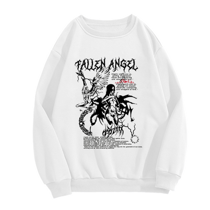 Dark Gothic Fallen Angel Full Graphic White Crewneck Sweatshirt
