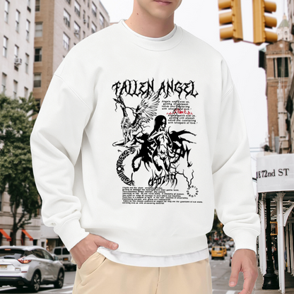 Dark Gothic Fallen Angel Full Graphic White Crewneck Sweatshirt
