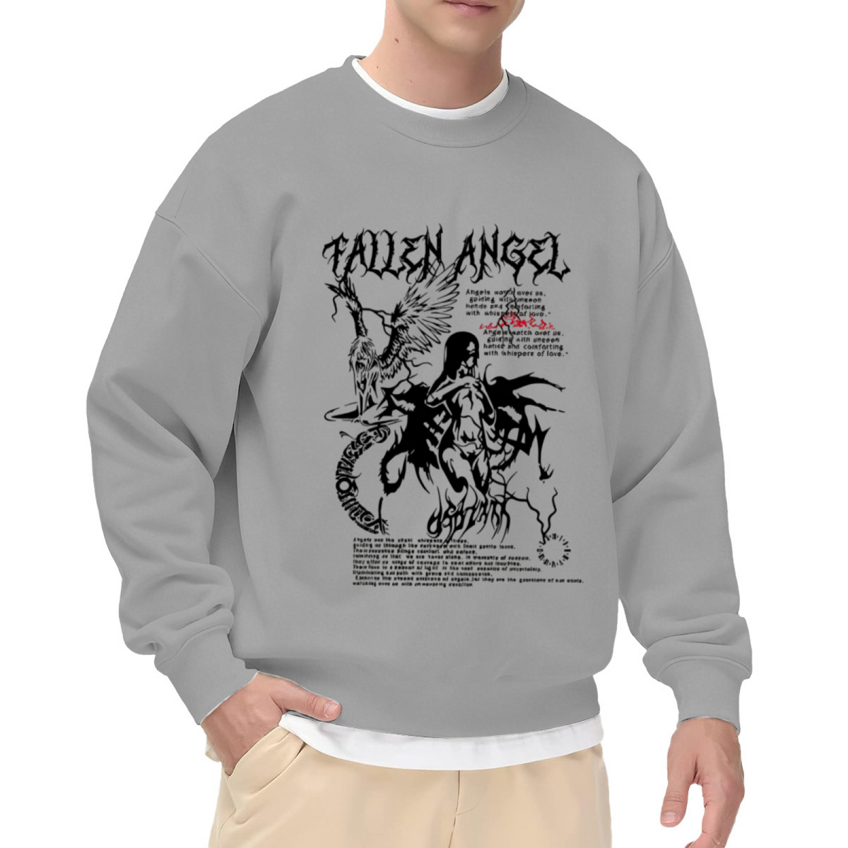 Dark Gothic Fallen Angel Full Graphic White Crewneck Sweatshirt