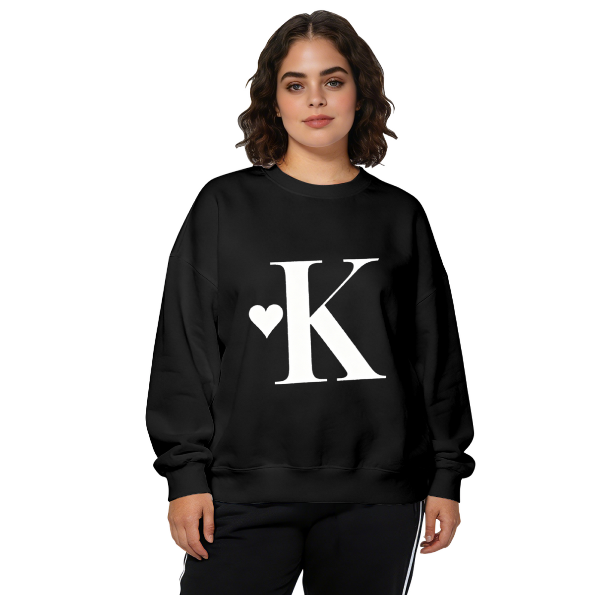 Letter K With Tiny Sweet Heart Monogram Graphic Crewneck Sweatshirt