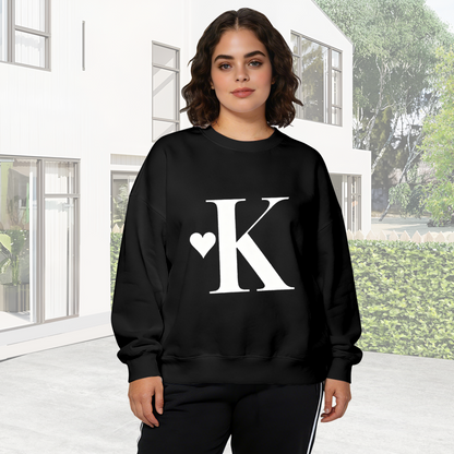 Letter K With Tiny Sweet Heart Monogram Graphic Crewneck Sweatshirt