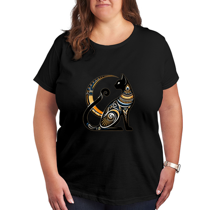 Ornate Egyptian Bastet Black Cat Golden Crescent Moon Art Tee