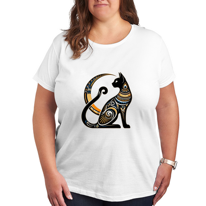 Ornate Egyptian Bastet Black Cat Golden Crescent Moon Art Tee