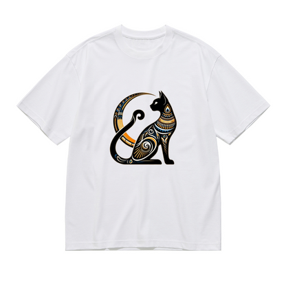 Ornate Egyptian Bastet Black Cat Golden Crescent Moon Art Tee