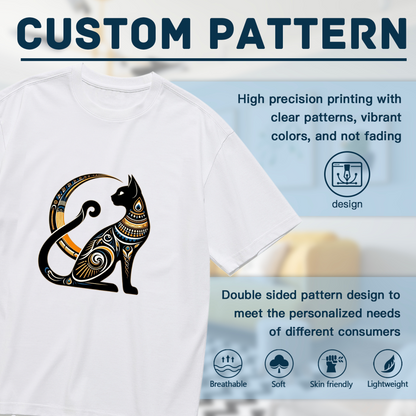 Ornate Egyptian Bastet Black Cat Golden Crescent Moon Art Tee
