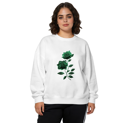 Shimmer Glitter Green Rose Art Black Crewneck Sweatshirt
