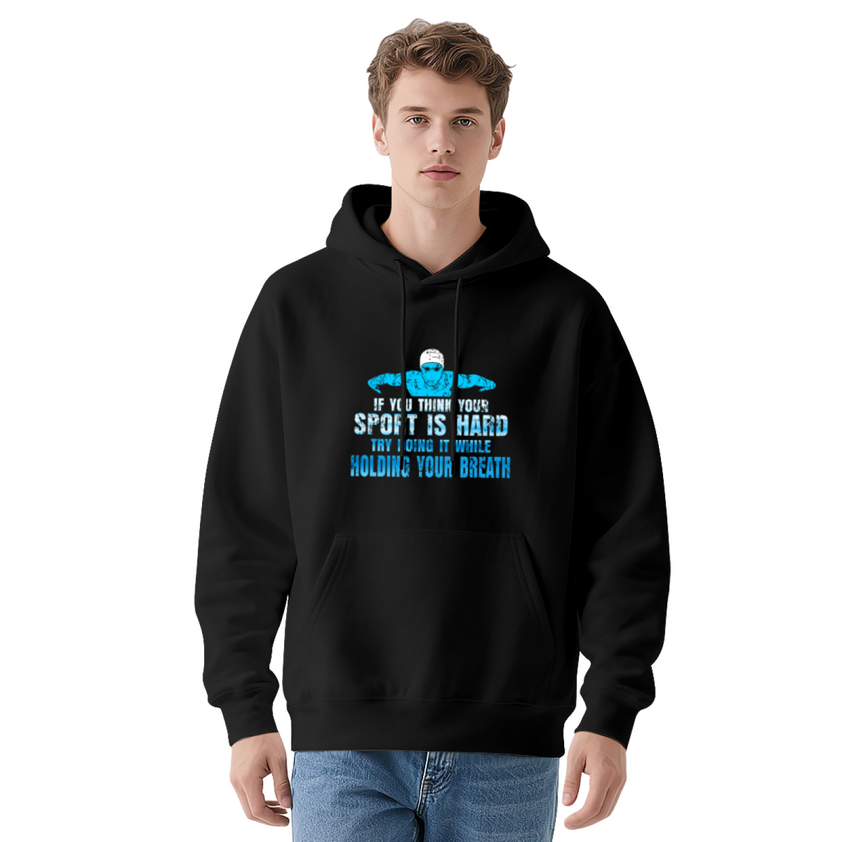Swimming Hold Breath Sport Quote Dark Grey Hoodie, Comfort Swimmer Unisex Wear