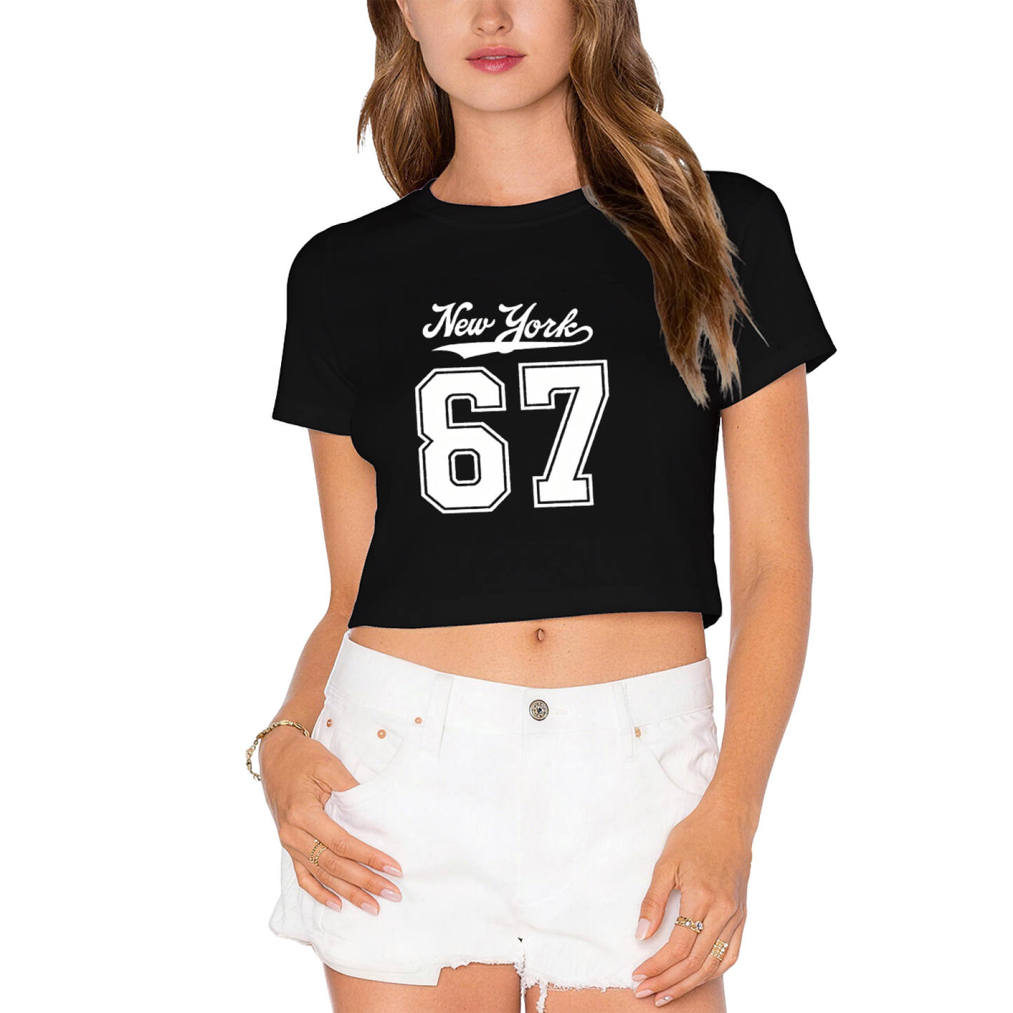 Retro New York 67 Vintage Red Cropped T-Shirt ¨C Sporty City Number Top