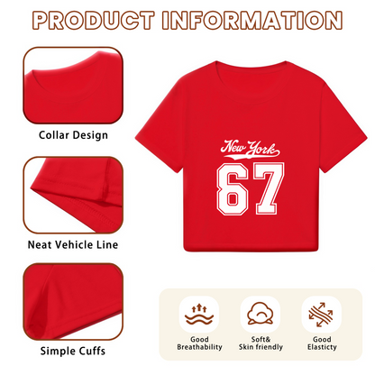 Retro New York 67 Vintage Red Cropped T-Shirt ¨C Sporty City Number Top