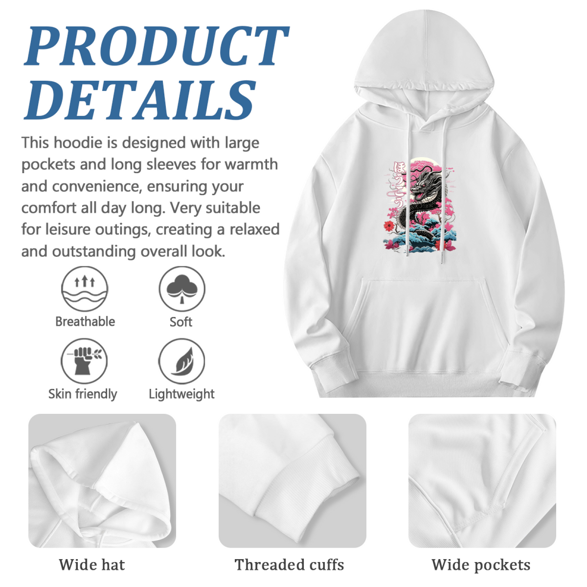 Japanese Dragon Cherry Blossom Oriental Art Hoodie