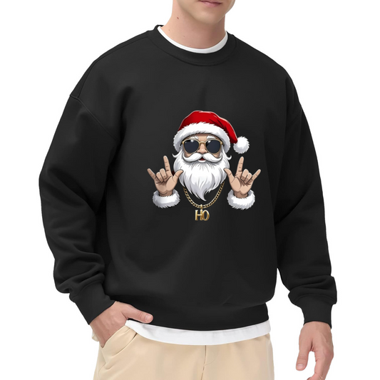 Cool Rock Santa Christmas Graphic Crewneck Sweatshirt